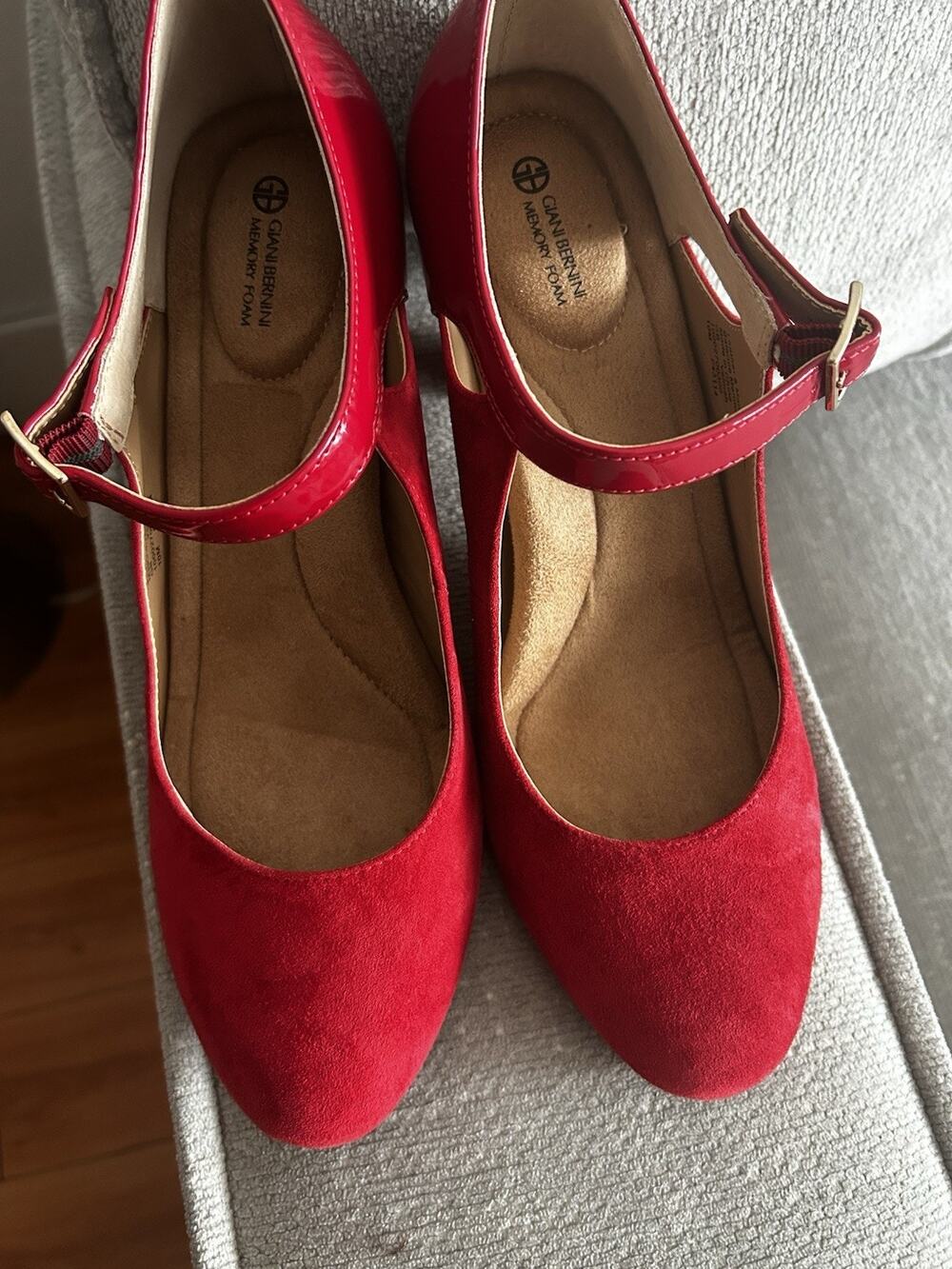 Giani Bernini Retro Style Red Mary Jane Suede & Patent Heels Size 10 M